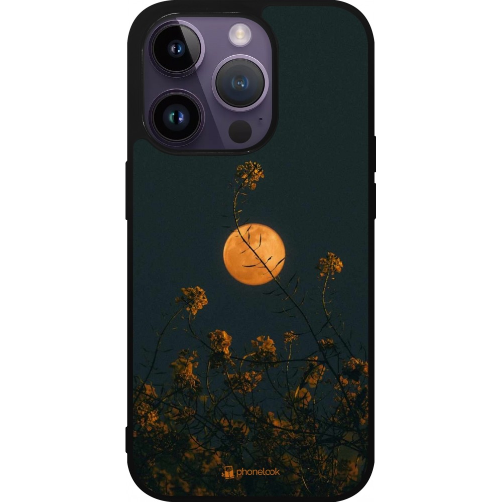 Coque iPhone 15 Pro - Silicone rigide noir Moon Flowers