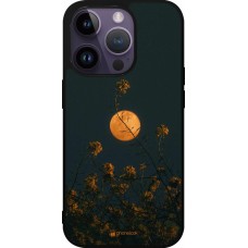 Coque iPhone 15 Pro - Silicone rigide noir Moon Flowers