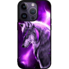 Coque iPhone 15 Pro - Silicone rigide noir Purple Sky Wolf