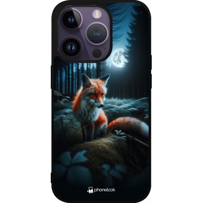 Coque iPhone 15 Pro - Silicone rigide noir Renard lune forêt