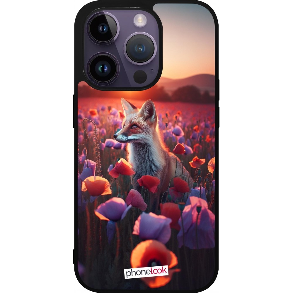 Coque iPhone 15 Pro - Silicone rigide noir Renard pourpre au crépuscule