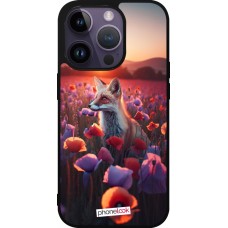 Coque iPhone 15 Pro - Silicone rigide noir Renard pourpre au crépuscule