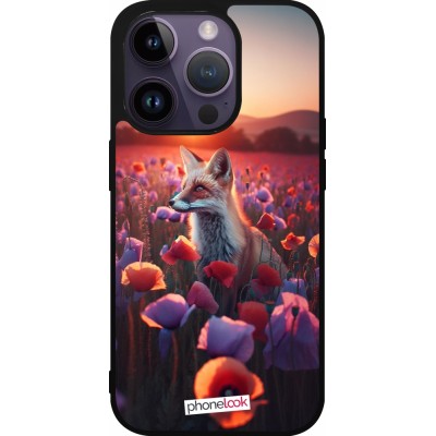 Coque iPhone 15 Pro - Silicone rigide noir Renard pourpre au crépuscule