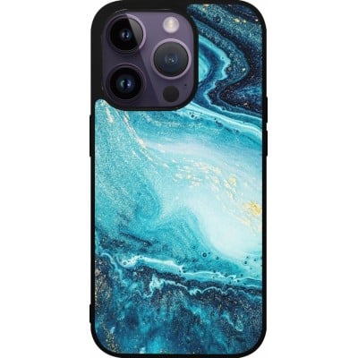 Coque iPhone 15 Pro - Silicone rigide noir Sea Foam Blue