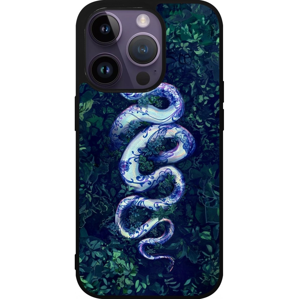 Coque iPhone 15 Pro - Silicone rigide noir Serpent Blue Anaconda