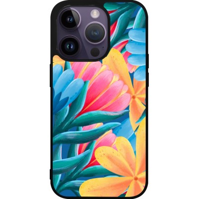 Coque iPhone 15 Pro - Silicone rigide noir Spring 23 colorful flowers