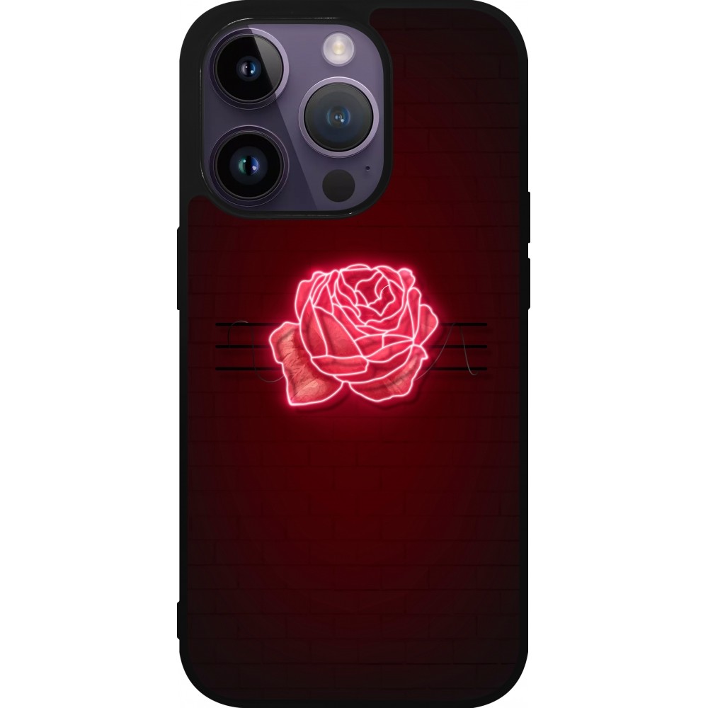 Coque iPhone 15 Pro - Silicone rigide noir Spring 23 neon rose