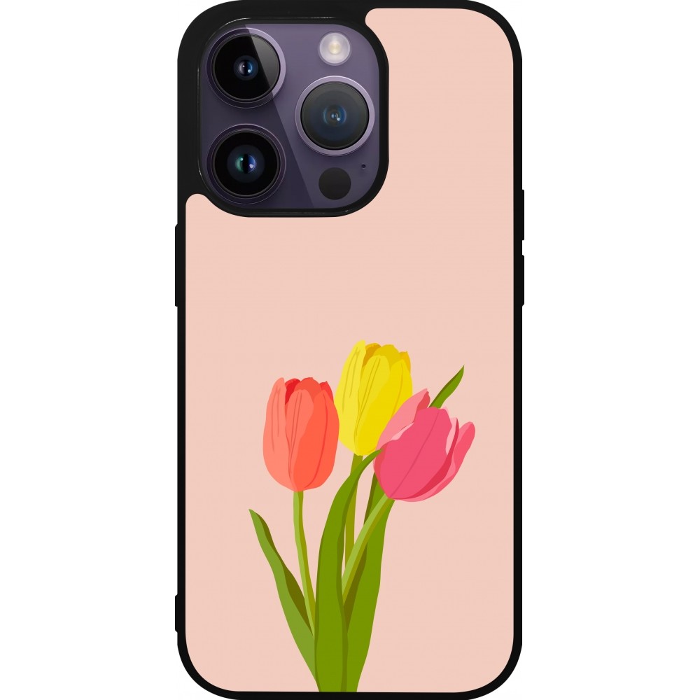 Coque iPhone 15 Pro - Silicone rigide noir Spring 23 tulip trio