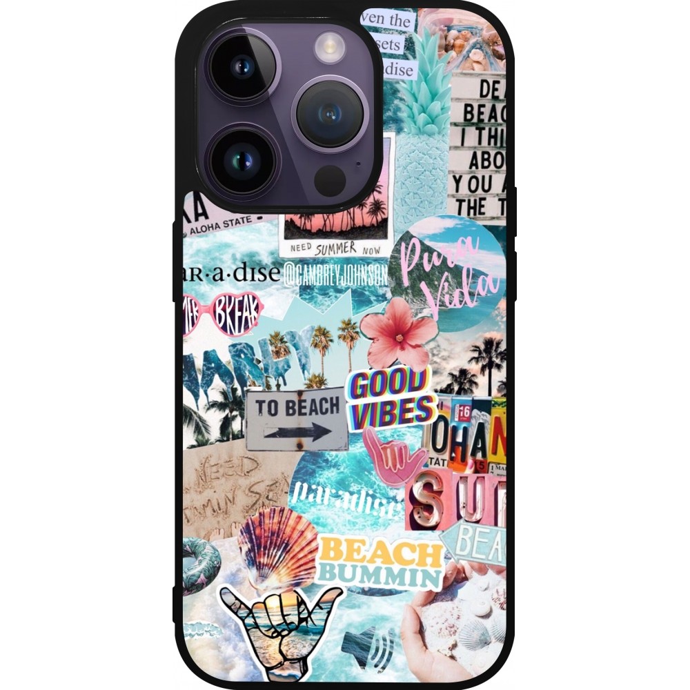 Coque iPhone 15 Pro - Silicone rigide noir Summer 20 collage