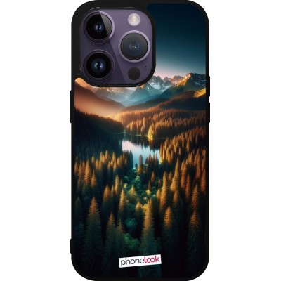 Coque iPhone 15 Pro - Silicone rigide noir Sunset Forest Lake