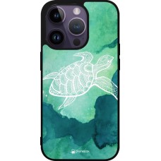 Coque iPhone 15 Pro - Silicone rigide noir Turtle Aztec Watercolor