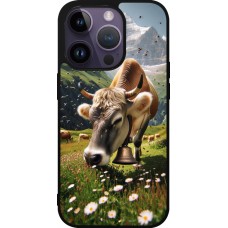 Coque iPhone 15 Pro - Silicone rigide noir Vache montagne Valais