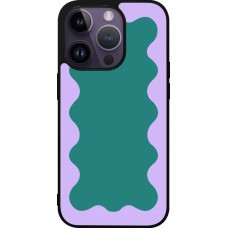 Coque iPhone 15 Pro - Silicone rigide noir Wavy Rectangle Green Purple