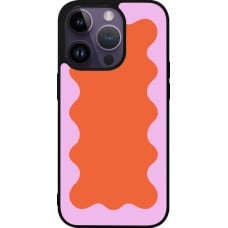 Coque iPhone 15 Pro - Silicone rigide noir Wavy Rectangle Orange Pink