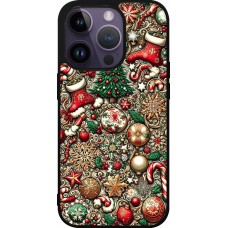 Coque iPhone 15 Pro - Silicone rigide noir Noël 2023 micro pattern