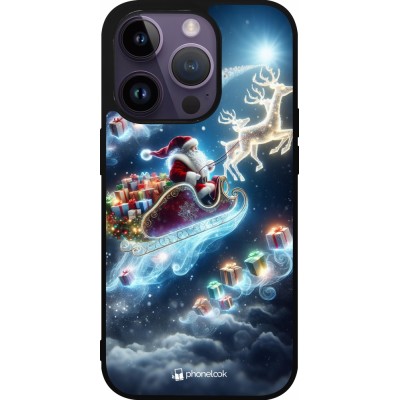 Coque iPhone 15 Pro - Silicone rigide noir Noël 2023 Père Noël enchanté