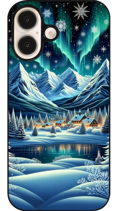 Coque iPhone 16 - Snowy Mountain Village Lake night