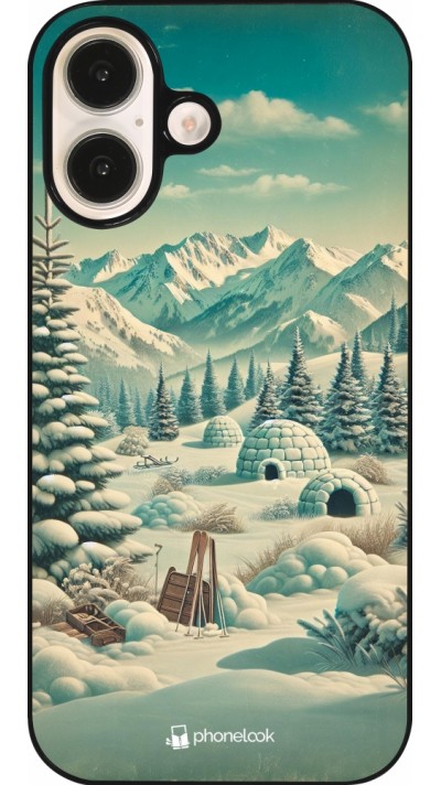 Coque iPhone 16 - Vintage Snowy Mountain Igloo