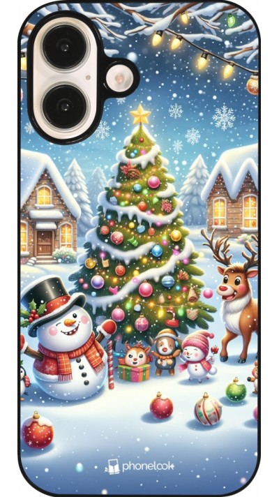 Coque iPhone 16 - Noël 2023 bonhomme de neige et sapin