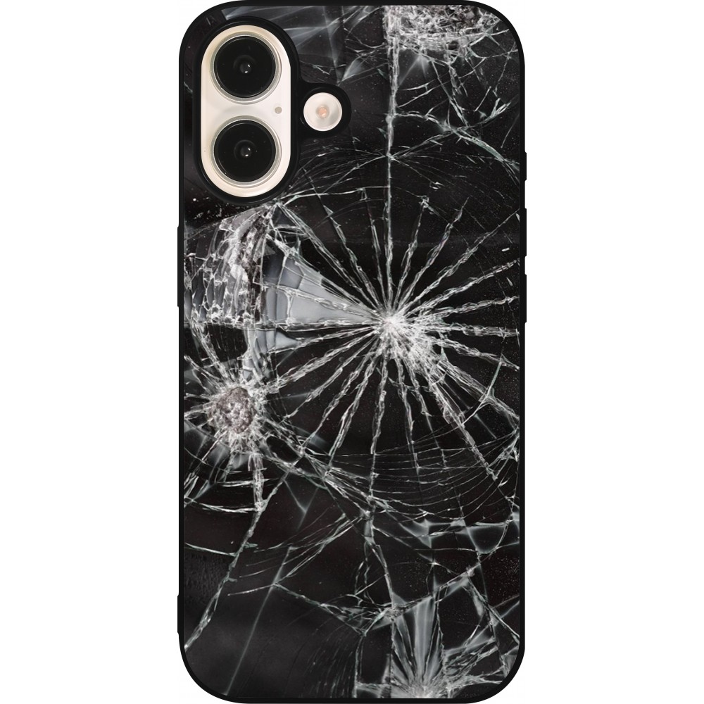 Coque iPhone 16 - Silicone rigide noir Broken Screen