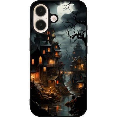 Coque iPhone 16 - Silicone rigide noir Halloween 2024 scary town