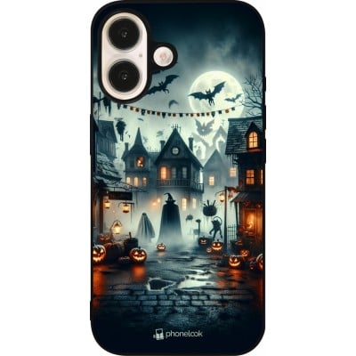 Coque iPhone 16 - Silicone rigide noir Halloween Spookville