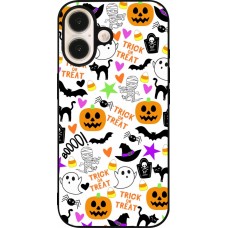 Coque iPhone 16 - Silicone rigide noir Halloween 2024 trick or treat