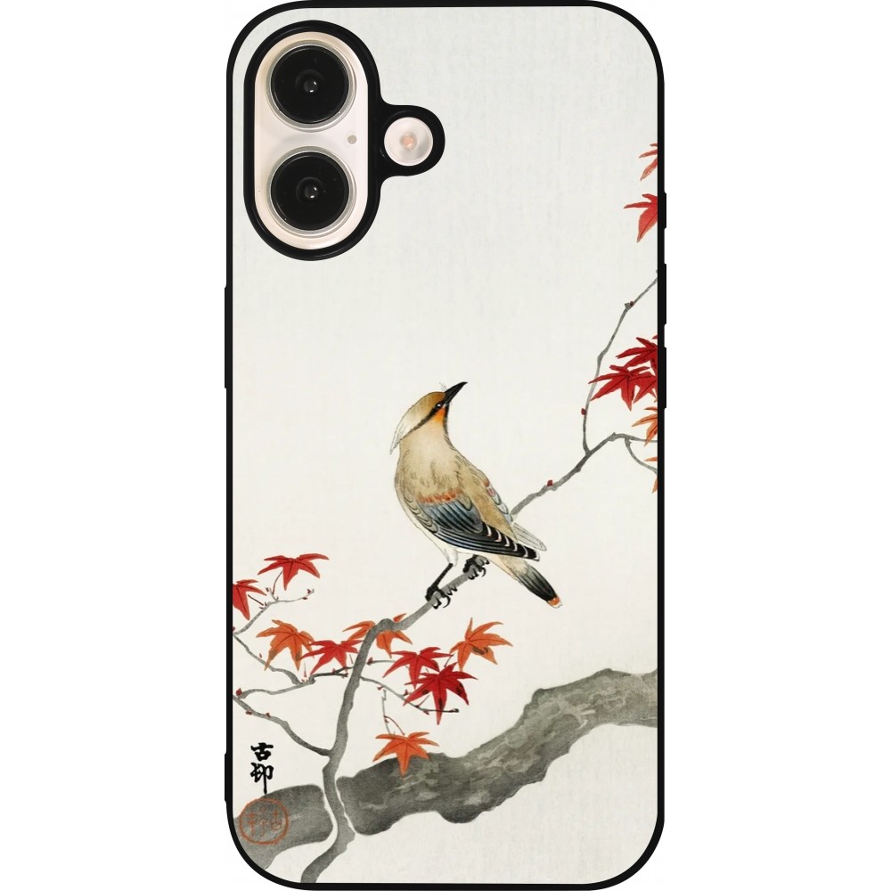 iPhone 16 Case Hülle - Silikon schwarz Japanese Bird