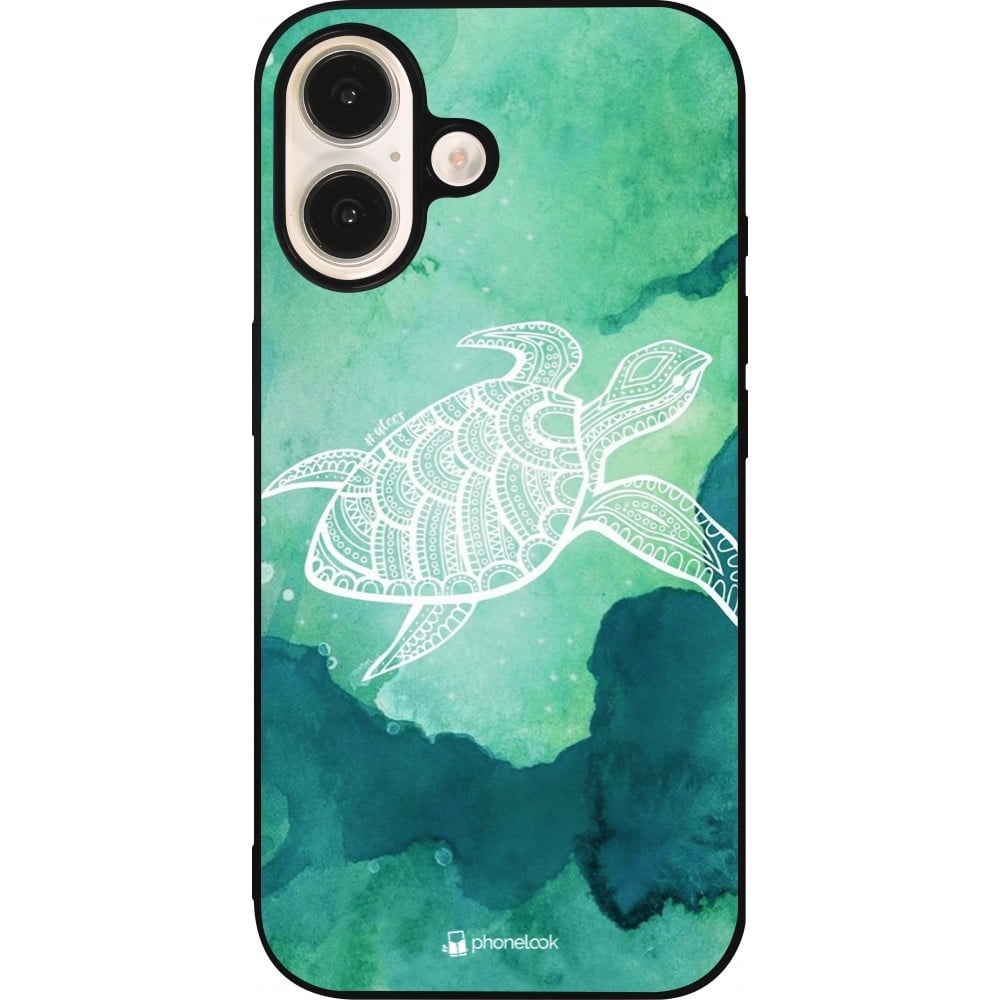 iPhone 16 Case Hülle - Silikon schwarz Turtle Aztec Watercolor