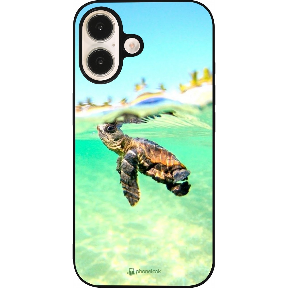 iPhone 16 Case Hülle - Silikon schwarz Turtle Underwater