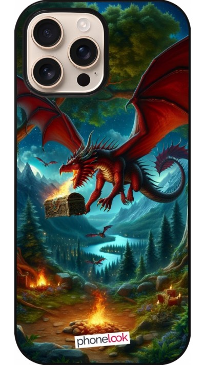 Coque iPhone 16 Pro Max - Dragon Volant Forêt Trésor