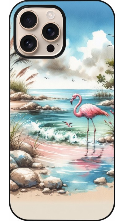 Coque iPhone 16 Pro Max - Flamant rose aquarelle