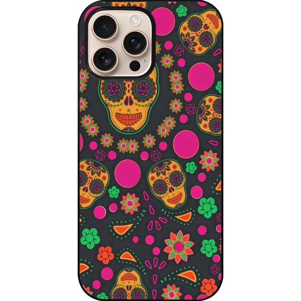 iPhone 16 Pro Max Case Hülle - Halloween 22 colorful mexican skulls