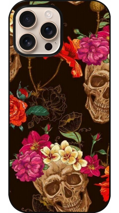 iPhone 16 Pro Max Case Hülle - Skulls and flowers