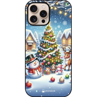 Coque iPhone 16 Pro Max - Noël 2023 bonhomme de neige et sapin