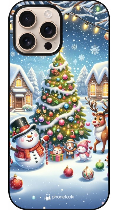 Coque iPhone 16 Pro Max - Noël 2023 bonhomme de neige et sapin