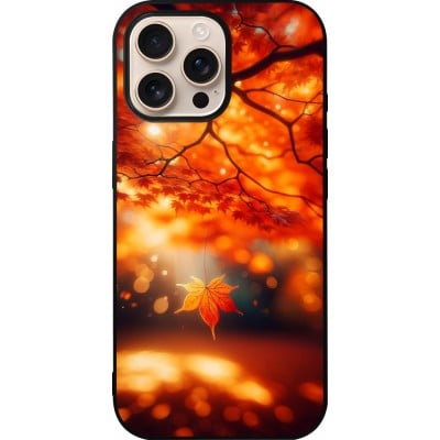 Coque iPhone 16 Pro Max - Silicone rigide noir Automne Magique Orange