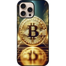 Coque iPhone 16 Pro Max - Silicone rigide noir Bitcoin Standing