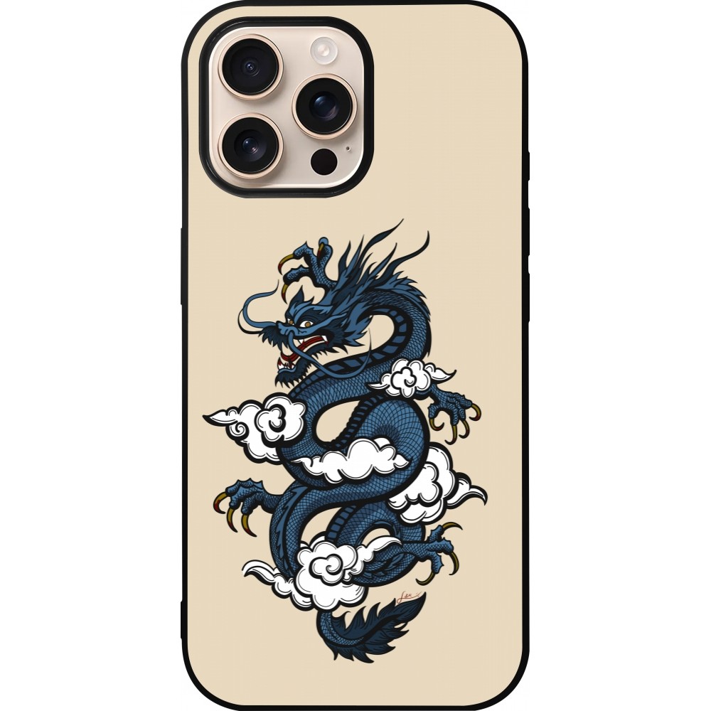 Coque iPhone 16 Pro Max - Silicone rigide noir Blue Dragon Tattoo