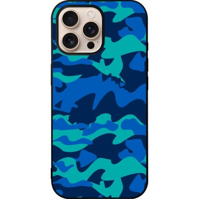 Coque iPhone 16 Pro Max - Silicone rigide noir Camo Blue