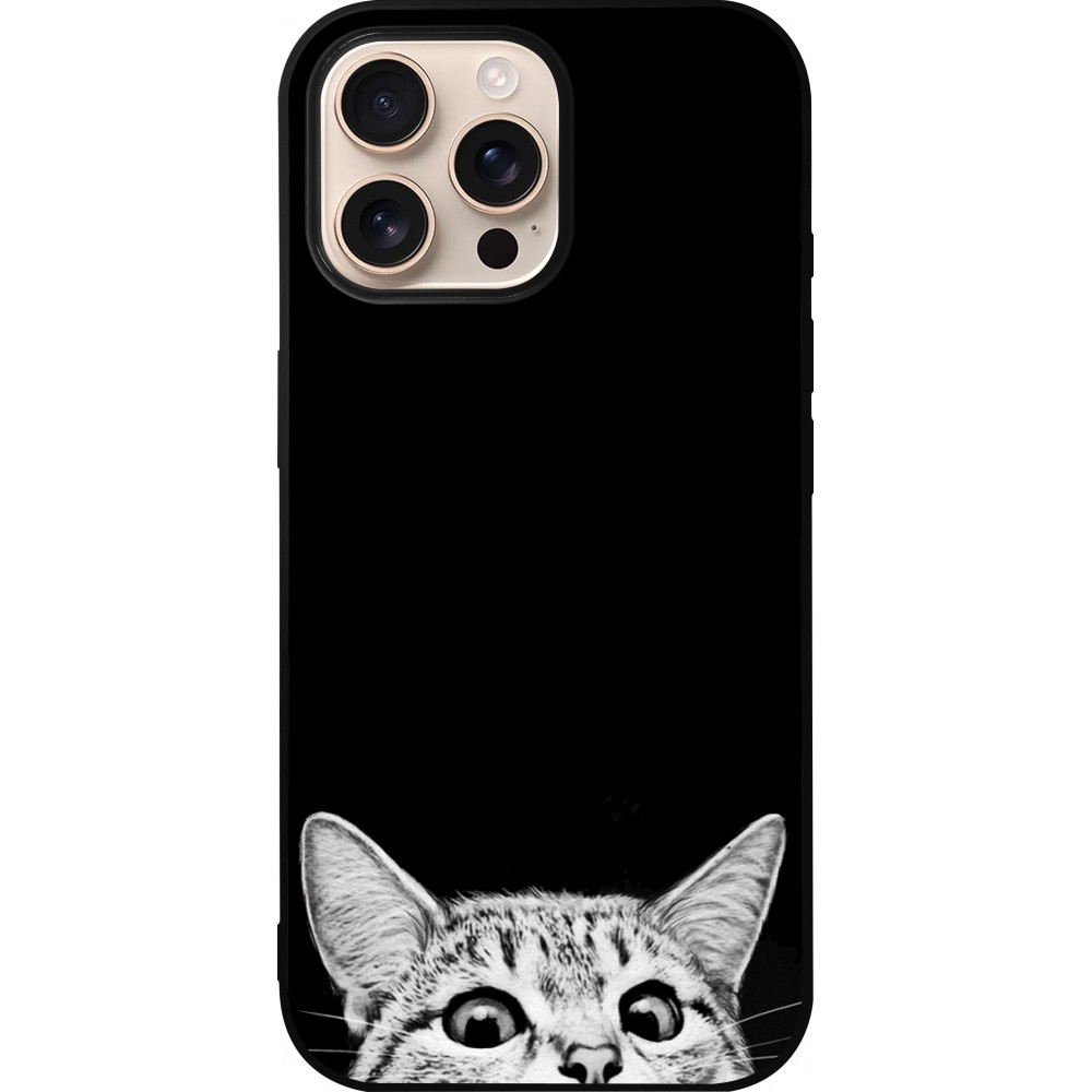 Coque iPhone 16 Pro Max - Silicone rigide noir Cat Looking Up Black