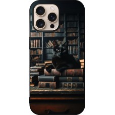 Coque iPhone 16 Pro Max - Silicone rigide noir Chat livres sombres