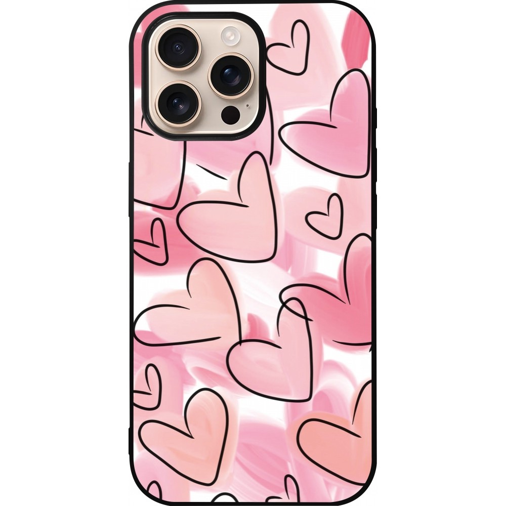 Coque iPhone 16 Pro Max - Silicone rigide noir Easter 2023 pink hearts