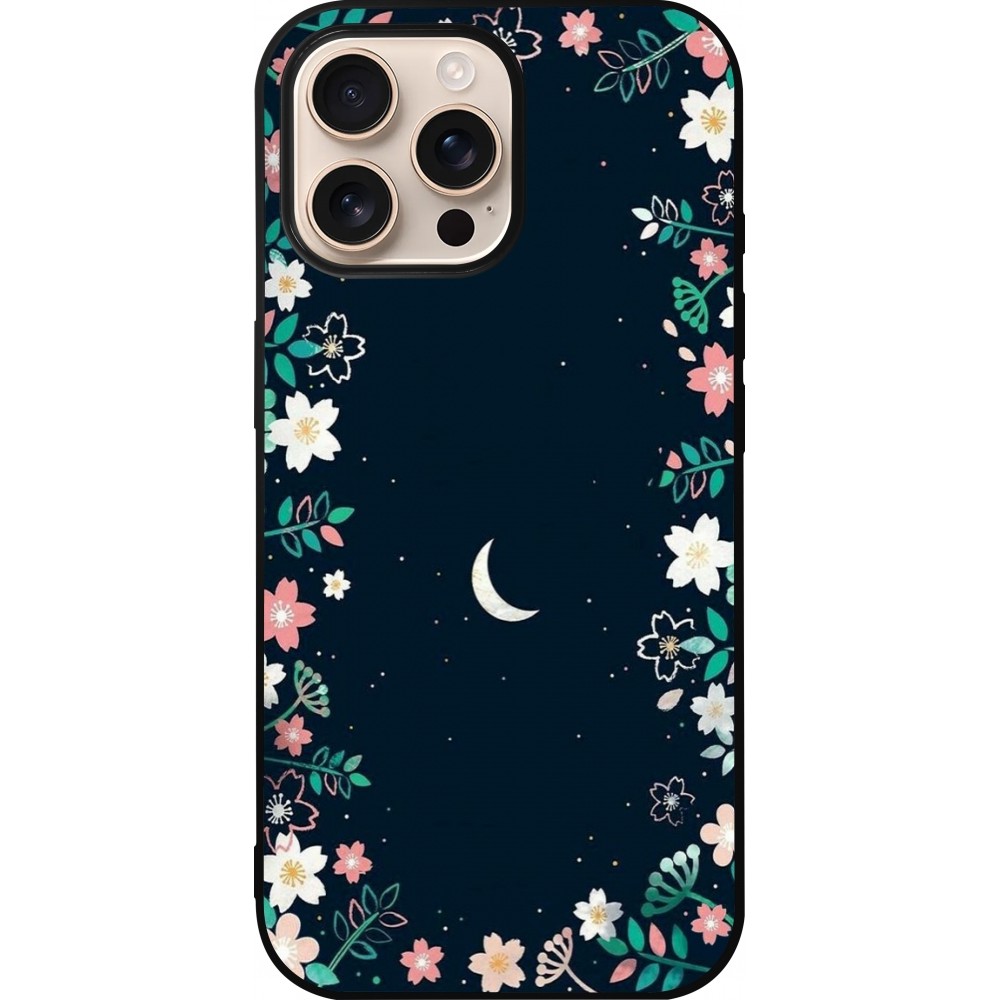 Coque iPhone 16 Pro Max - Silicone rigide noir Flowers space