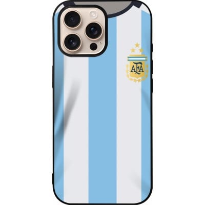 Coque iPhone 16 Pro Max - Silicone rigide noir Maillot de football Argentine 2022 personnalisable