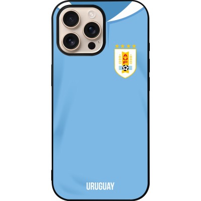 Coque iPhone 16 Pro Max - Silicone rigide noir Maillot de football Uruguay 2022 personnalisable