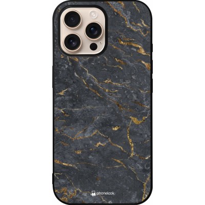 Coque iPhone 16 Pro Max - Silicone rigide noir Grey Gold Marble