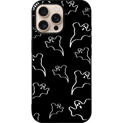 Coque iPhone 16 Pro Max - Silicone rigide noir Halloween 2024 black and white ghosts