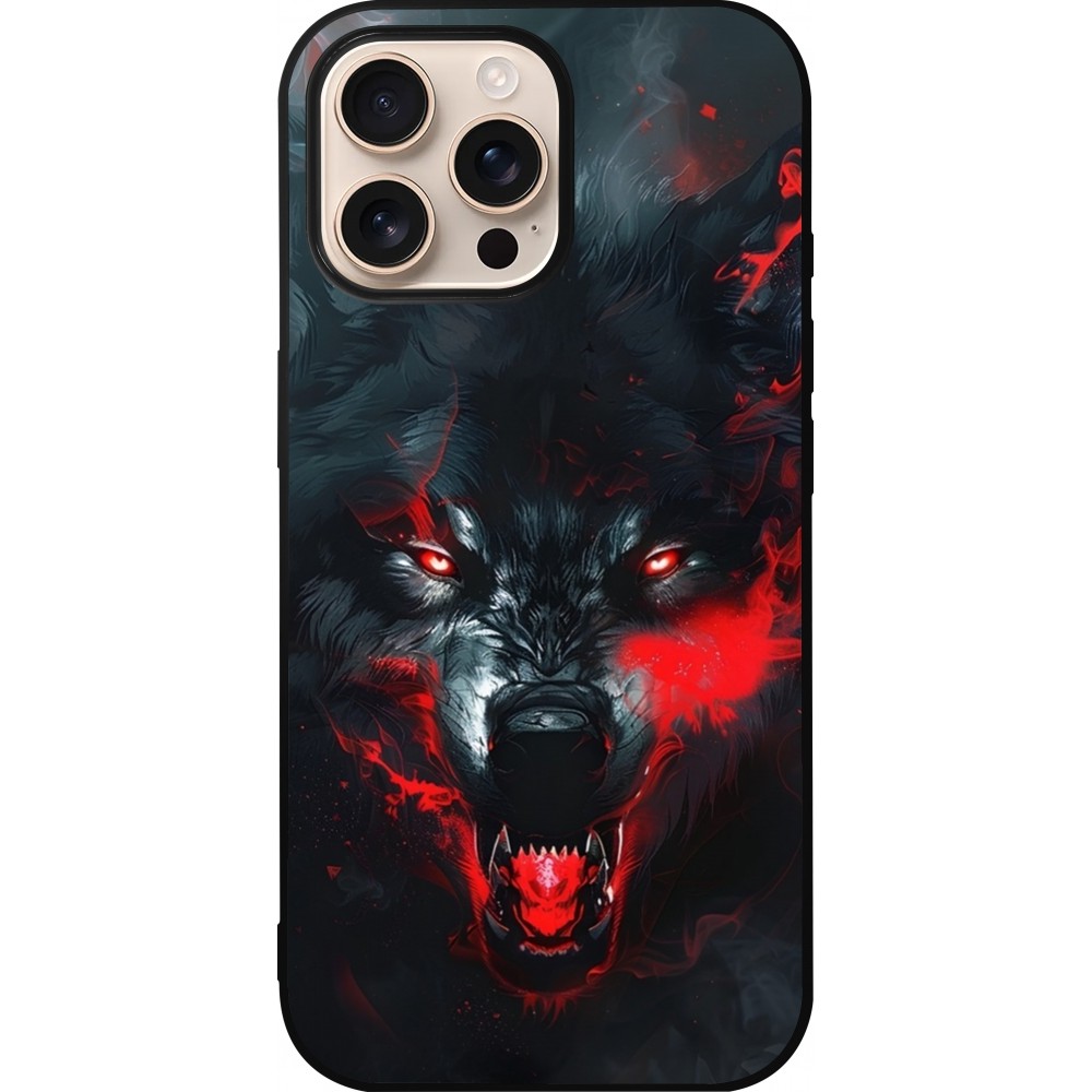 Coque iPhone 16 Pro Max - Silicone rigide noir Halloween 2024 mad werewolf