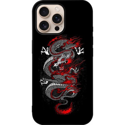 Coque iPhone 16 Pro Max - Silicone rigide noir Japanese style Dragon Tattoo Red Black